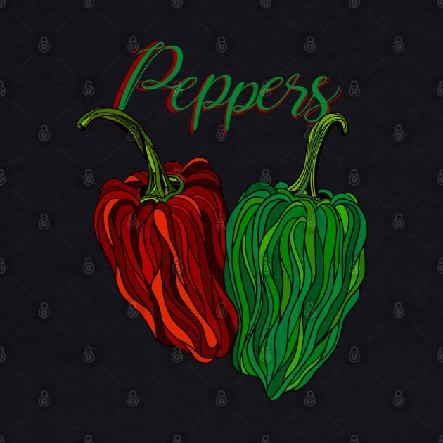 Peppers lettering, with drawn red & green peppers by DaveDanchuk